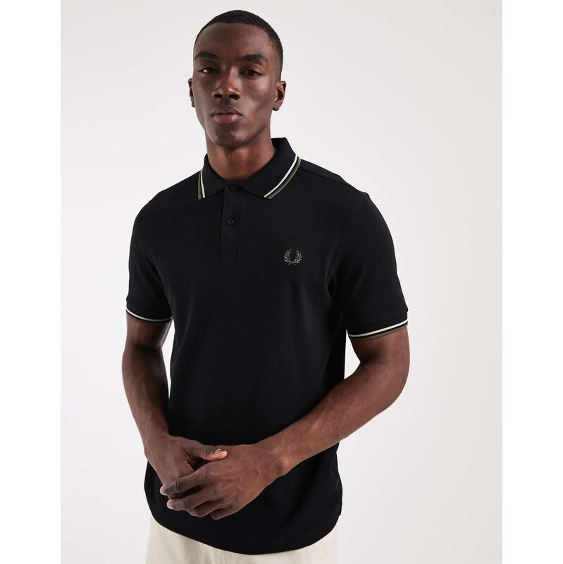 Fred Perry twin tipped polo in black with beige