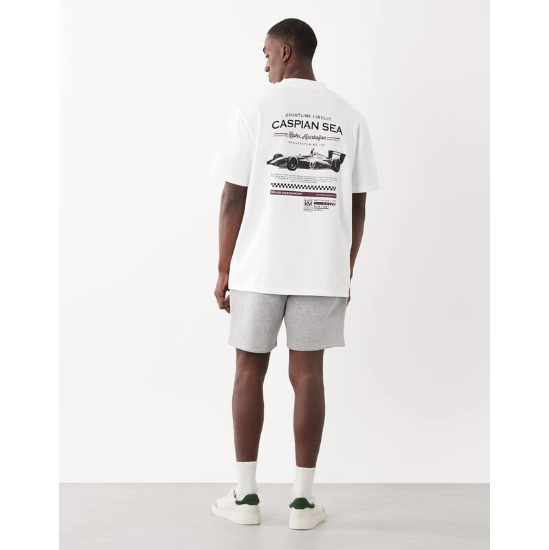 Threadbare back print T-shirt in Caspian Sea print-White