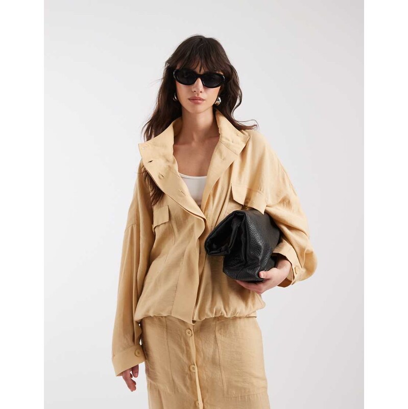 ASOS DESIGN modal blend utility funnel neck bubble shacket in beige 115685906