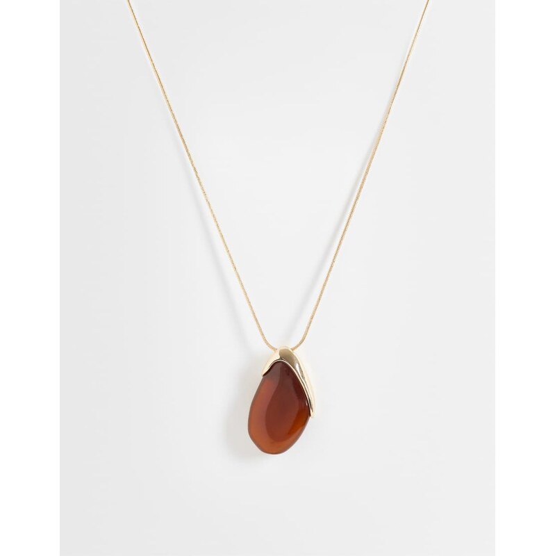 ASOS DESIGN long necklace with burgundy resin and metal pendant in 115685917