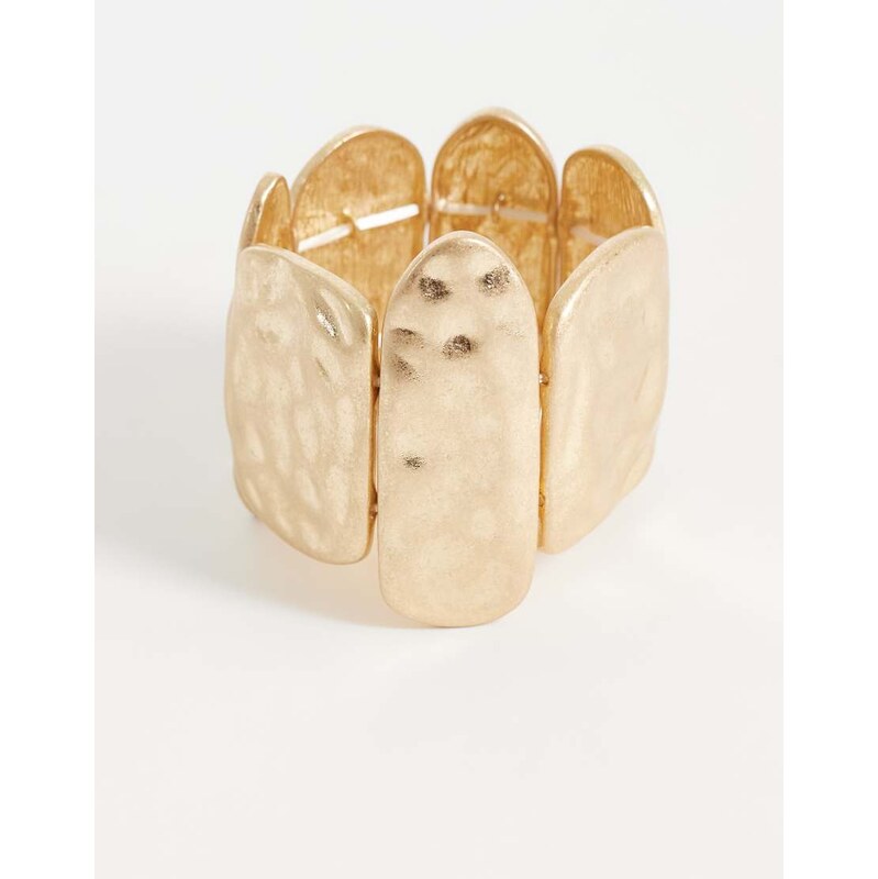 ASOS DESIGN wide stretch bracelet in brushed gold tone 115685922