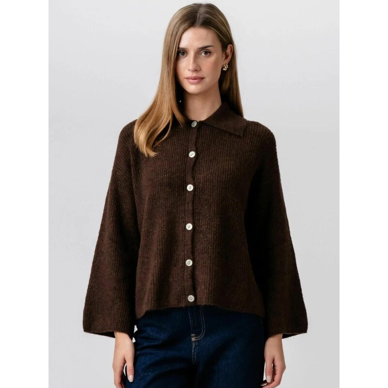 TEESHOPPEN Svetr Josie Polo hnědá 115687031