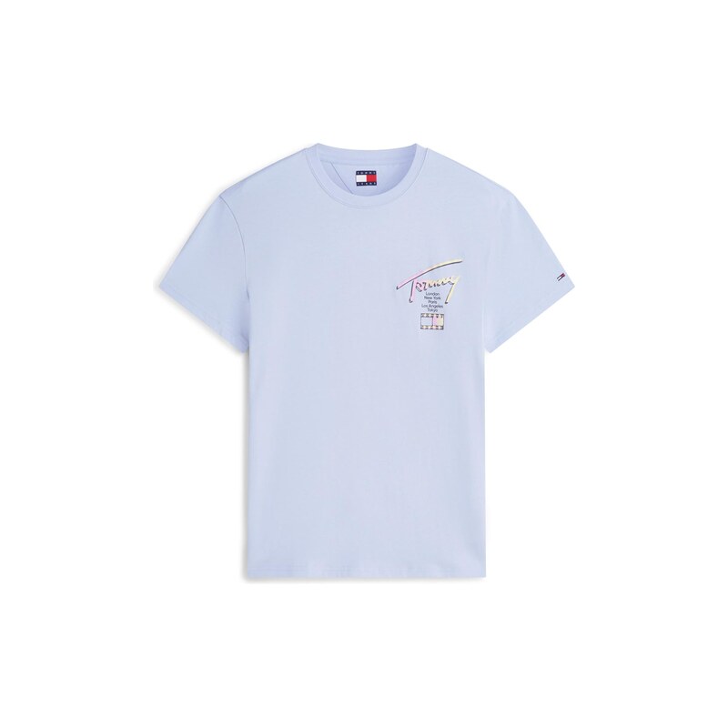 Tommy Jeans Tričko Signature Logo nažloutlá / světlemodrá /