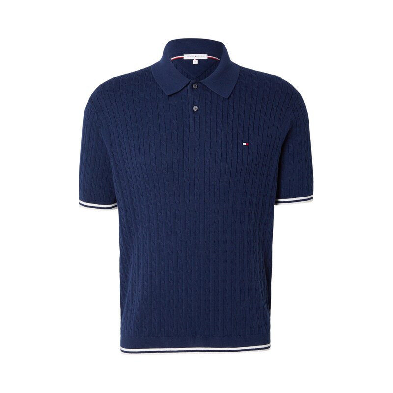 TOMMY HILFIGER Tričko 'Cable Short Sleeve' marine modrá / bílá