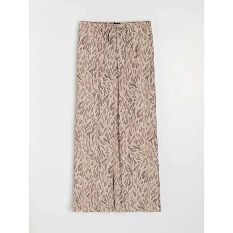 Sinsay - Viskózové kalhoty wide leg s rostlinným motivem - béžová 115689723