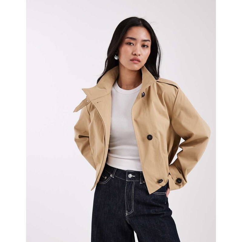 JJXX cropped trench-style jacket with stand collar in beige-Neutral 115715864