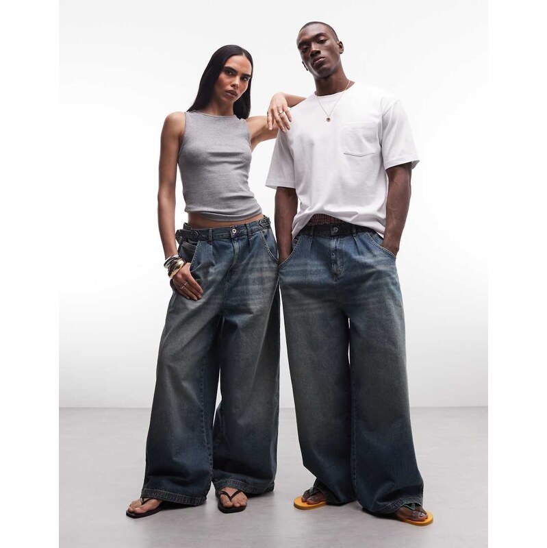 COLLUSION Unisex XL baggy jean in mid blue wash