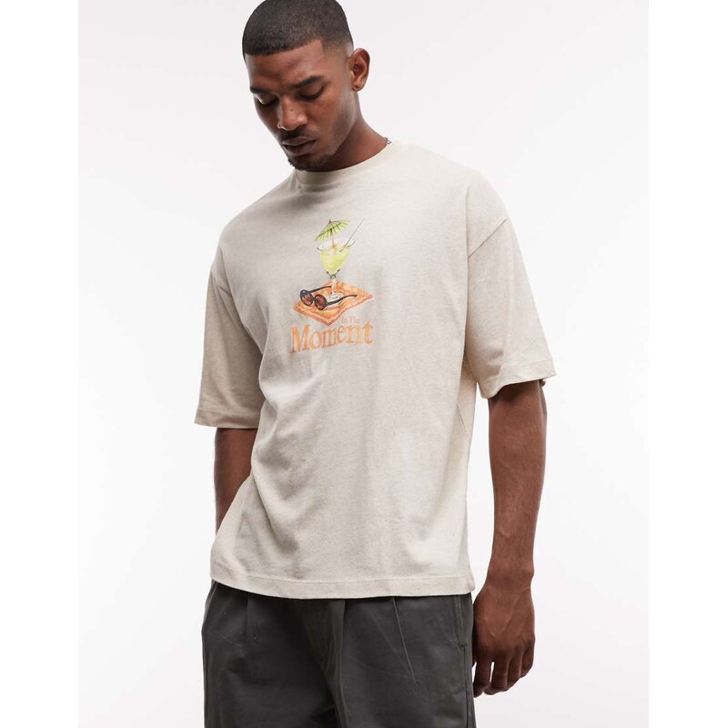 ASOS DESIGN oversized t-shirt with cocktail graphic in linen mix