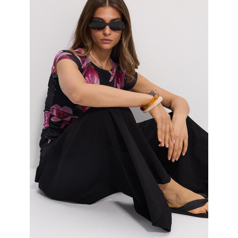Sinsay - Kalhoty wide leg s viskózou - černá 115690445