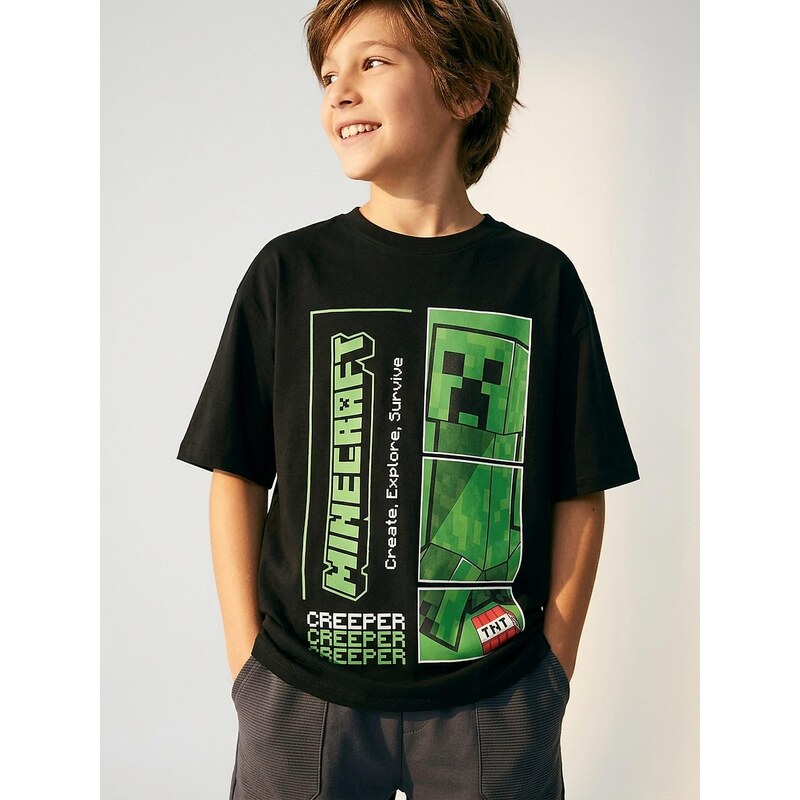 Sinsay - Bavlněná košilka s potiskem Minecraft - černá