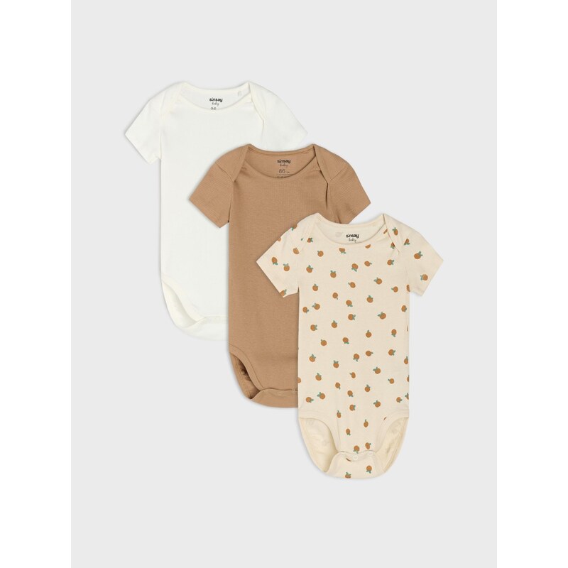 Sinsay - Bavlněné body z vroubkovaného úpletu 3 pack - béžová