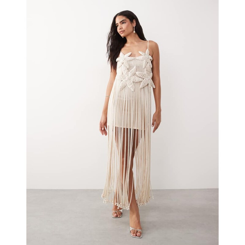 ASOS LUXE premium crochet flower maxi dress with shell detail in cream 115691564
