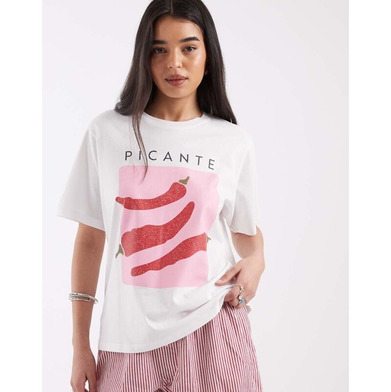 JJXX t-shirt with chilli pepper front print in white 115691724