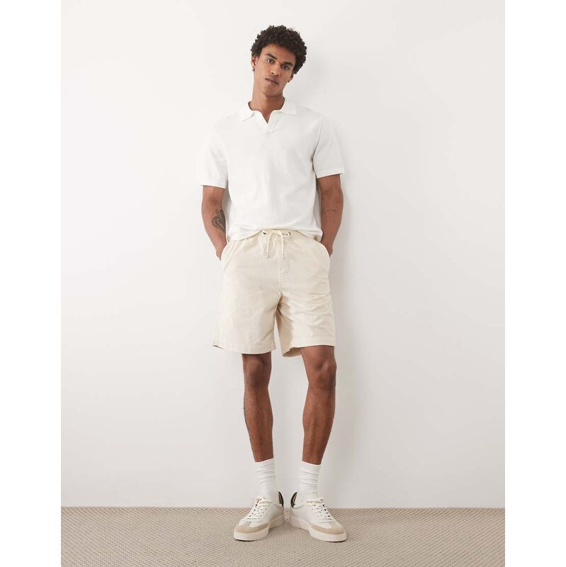 Selected corduroy drawstring shorts in cream-White
