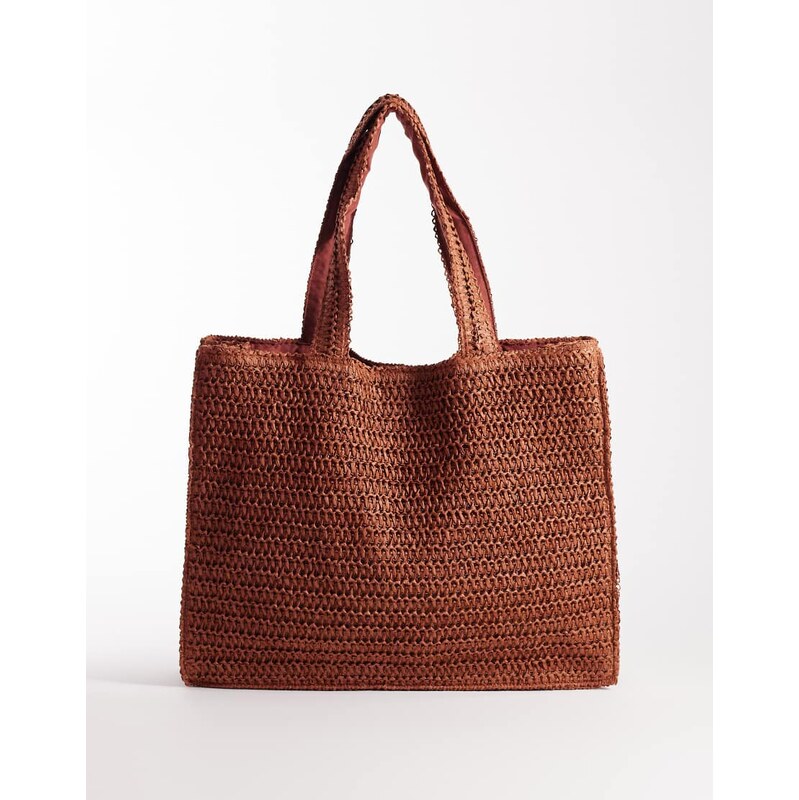 South Beach shoulder straw beach tote bag in rusty pink-Orange 115691660