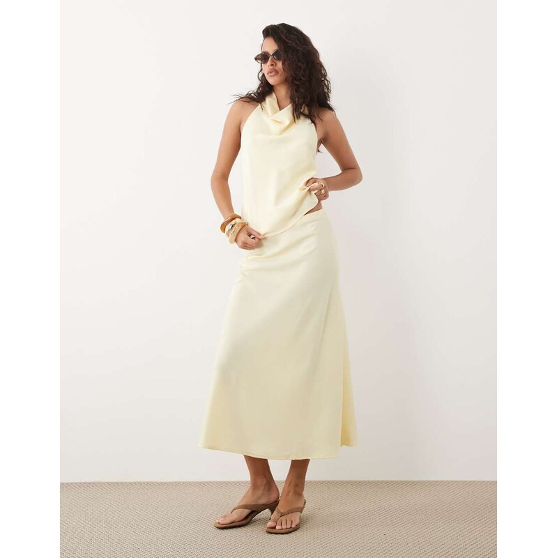 YAS satin midi skirt co-ord in pastel yellow 115691762
