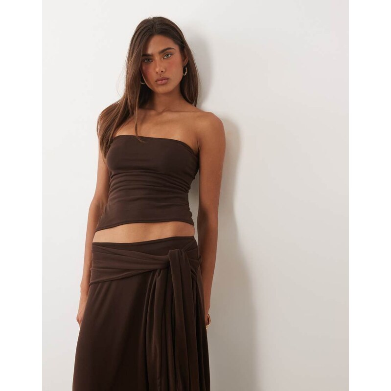 Missyempire soft touch bandeau top co-ord in chocolate-Brown 115691773