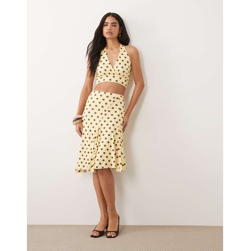 Missyempire slinky godet hem midi skirt co-ord in yellow polka dot 115691775