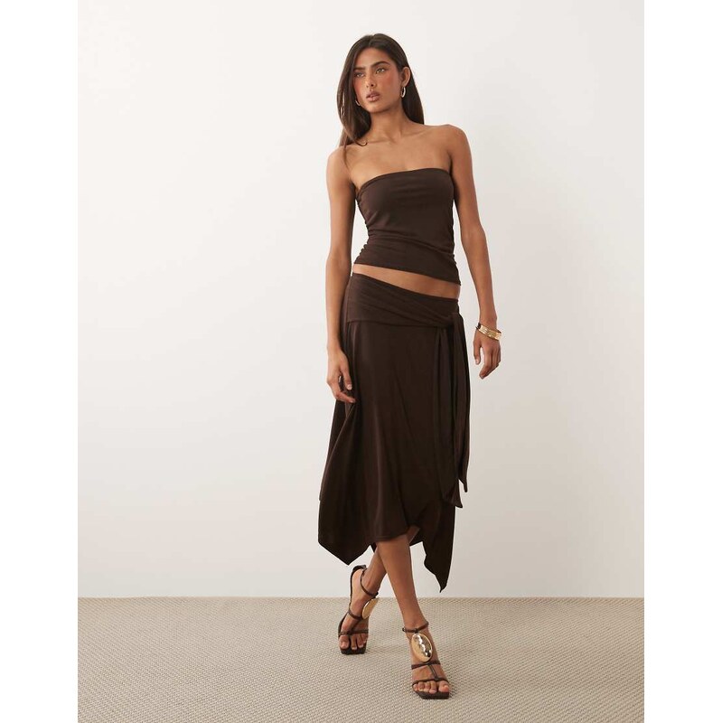Missyempire soft touch tie drape side detail asymmetric hem midi