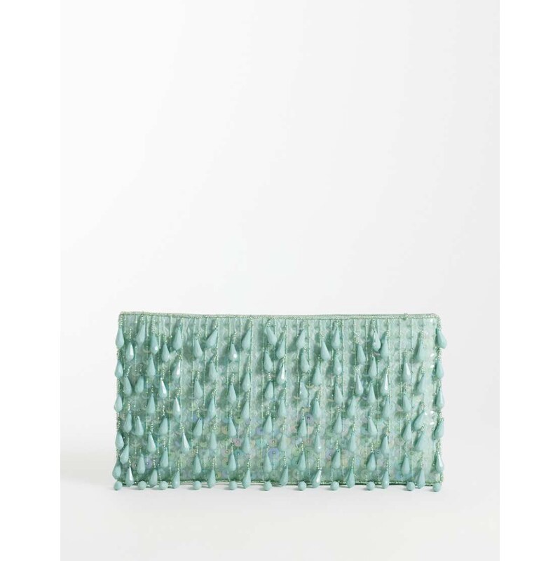 ASOS DESIGN embellished droplet zip top clutch bag in light blue 115691718
