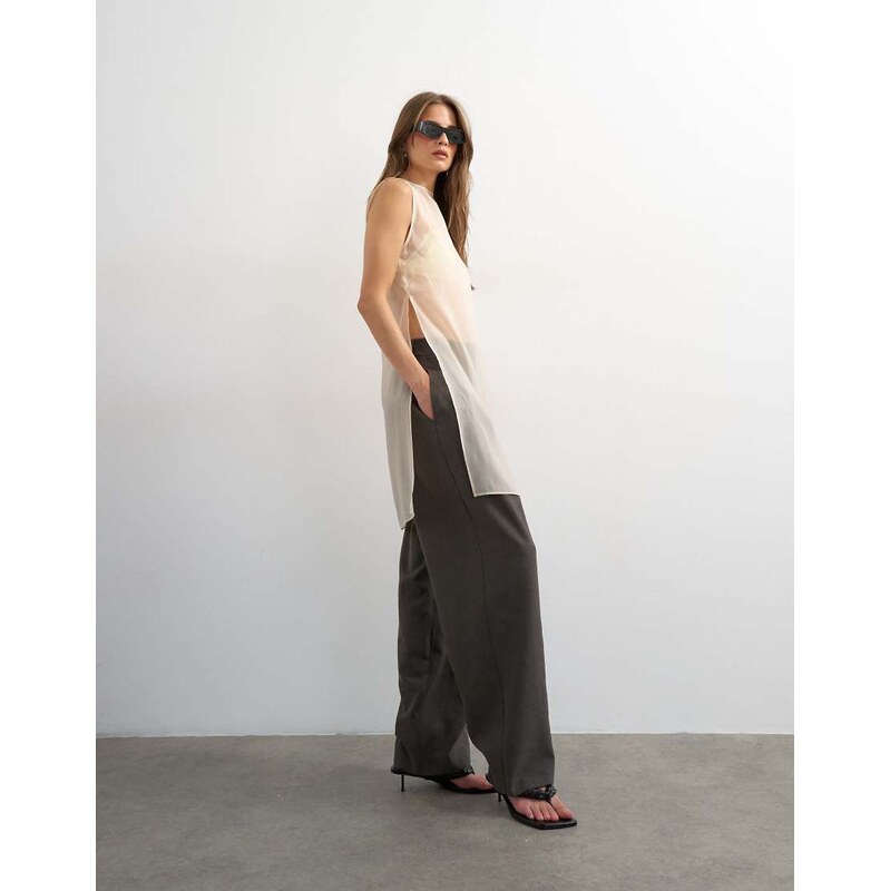 Topshop co ord pleated mid rise trouser in charcoal-Grey
