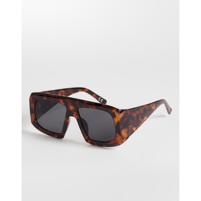 Topshop Cairo chunky square sunglasses in tortoise shell-Brown
