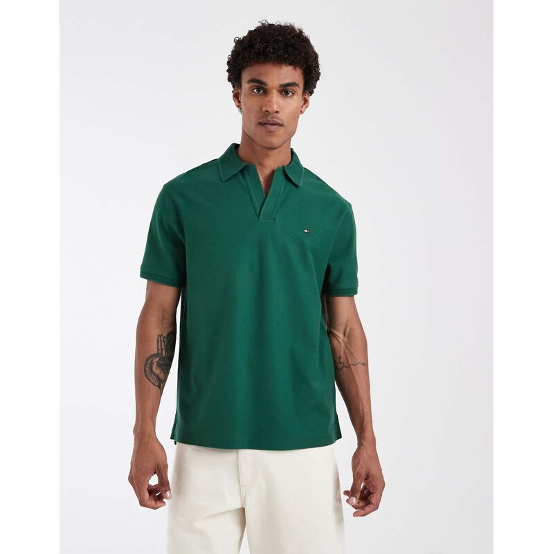 Tommy Hilfiger v-neck crepe polo shirt in green