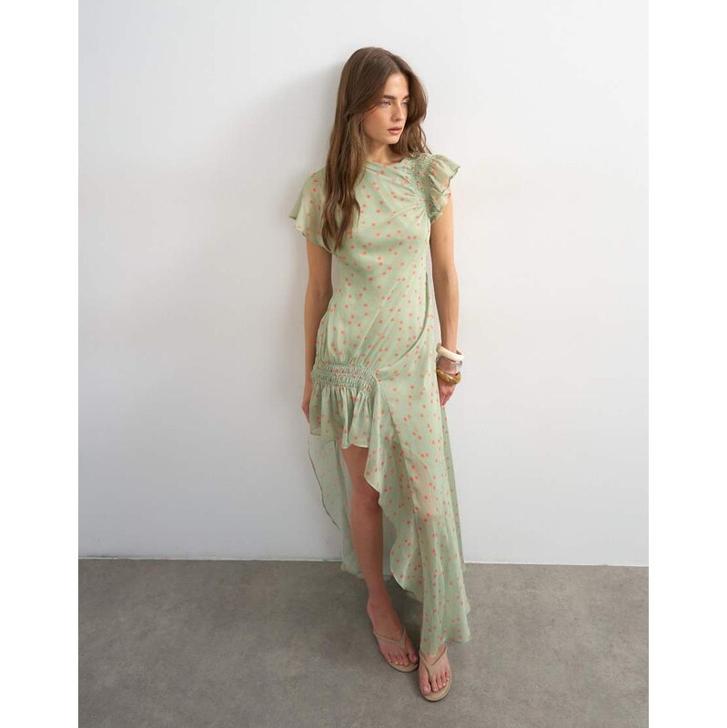 Topshop premium chiffon high low maxi dress with smocking detail in 115691744