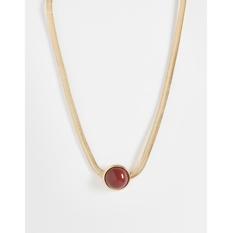 ASOS DESIGN necklace with circular burgundy pendant in gold tone-Red 115691787