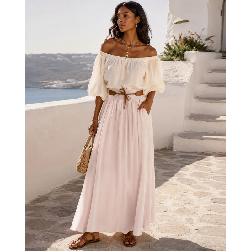 Fashionweek Dámská dlouhá maxi sukně s páskem EL-2662