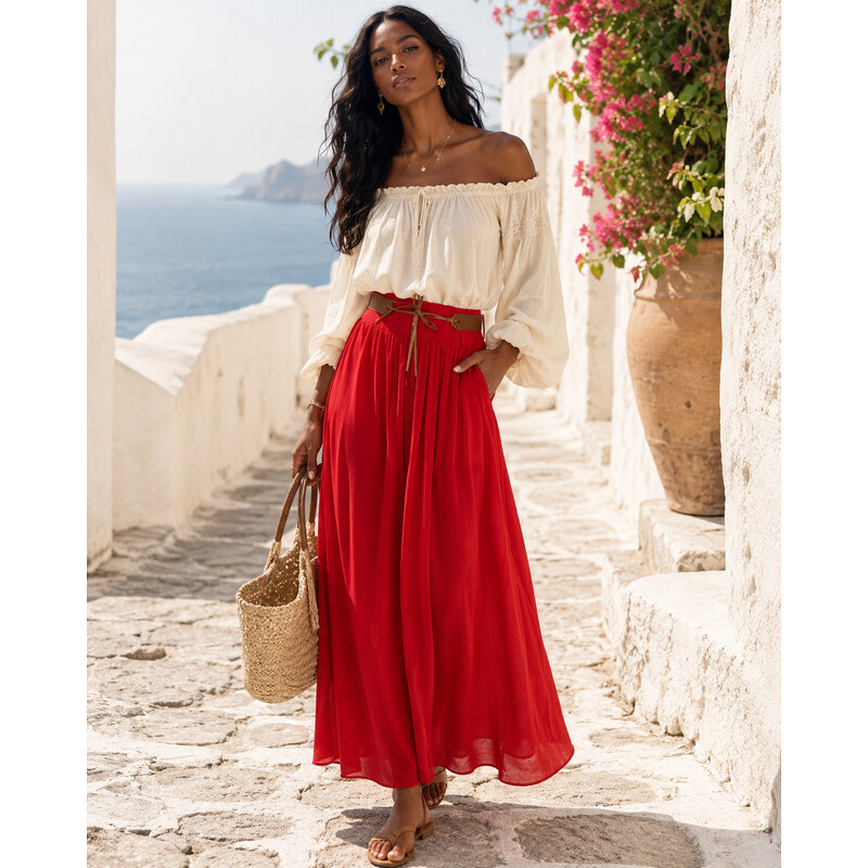 Fashionweek Dámská dlouhá maxi sukně s páskem EL-2662