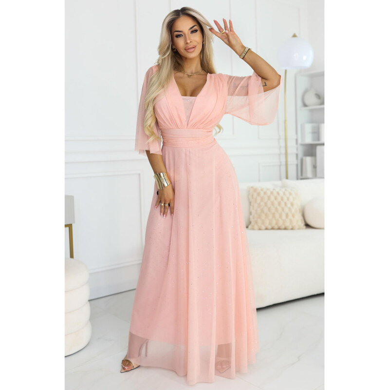 numoco basic 654-4 Długa połyskująca sukienka plus size z