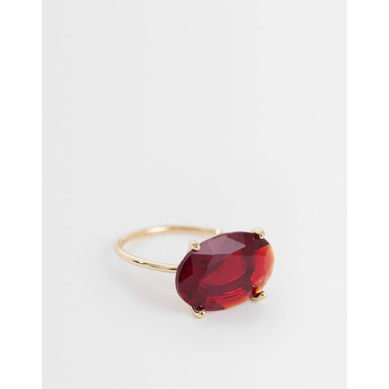 ASOS DESIGN ring with red stone setting in gold tone 115695653