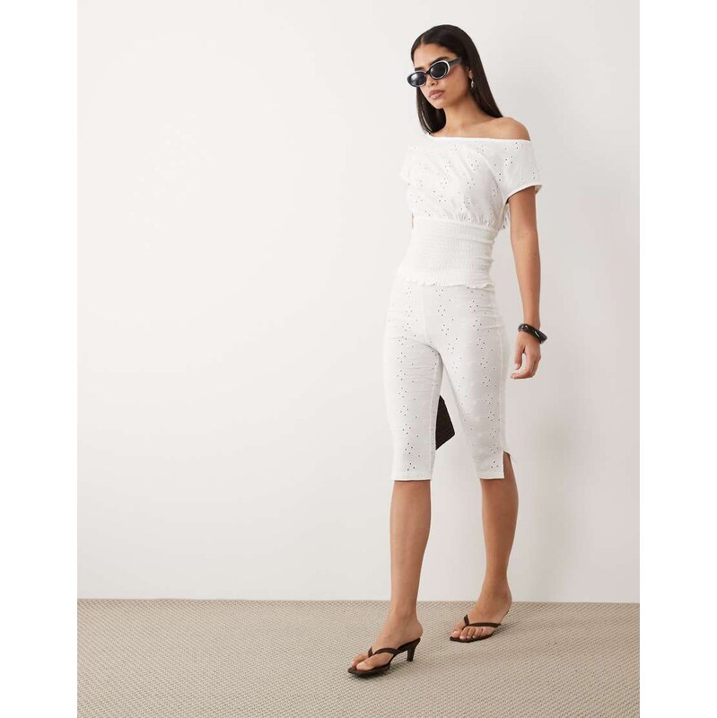 ASOS DESIGN co-ord broderie capri pant in white