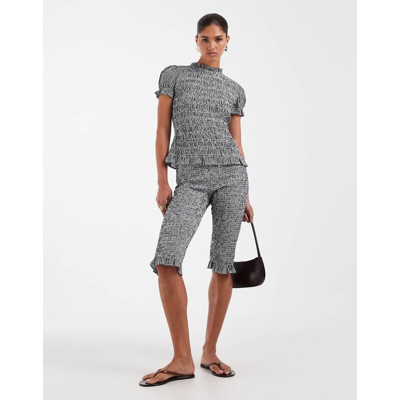 ASOS DESIGN shirred capri trousers in gingham-Multi