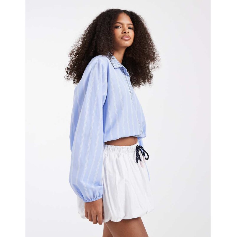 ASOS DESIGN ruched waist shirt in mix stripe co ord-Blue 115723504