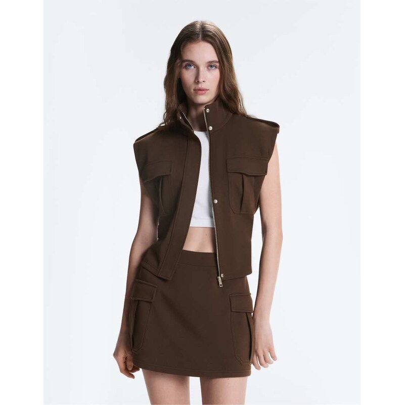 OYSHO Utility piqué gilet with cotton belt in brown 115704887
