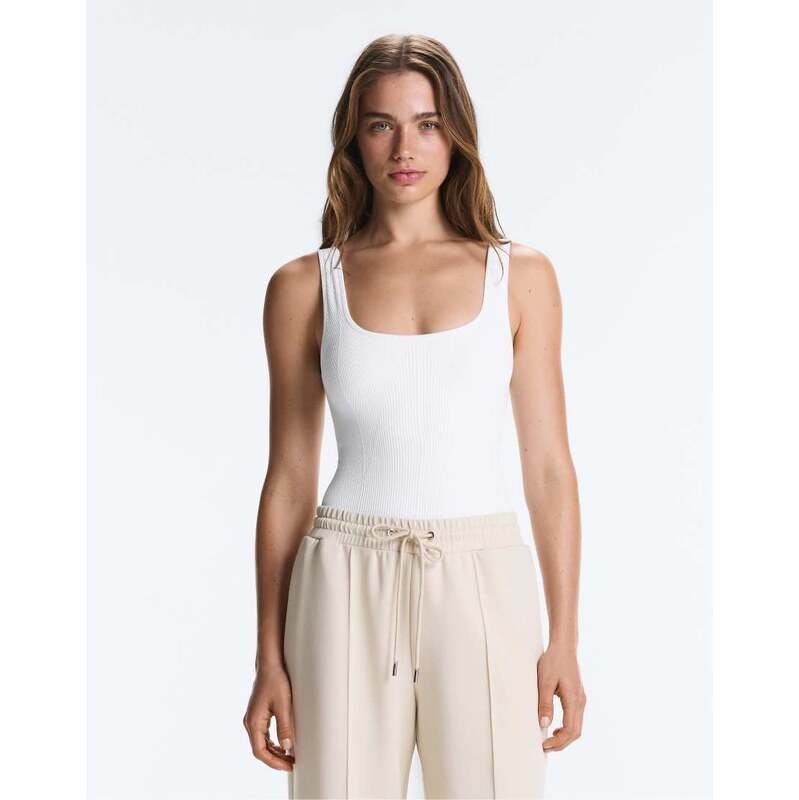 OYSHO Seamless square neck bodysuit in off-white 115704888