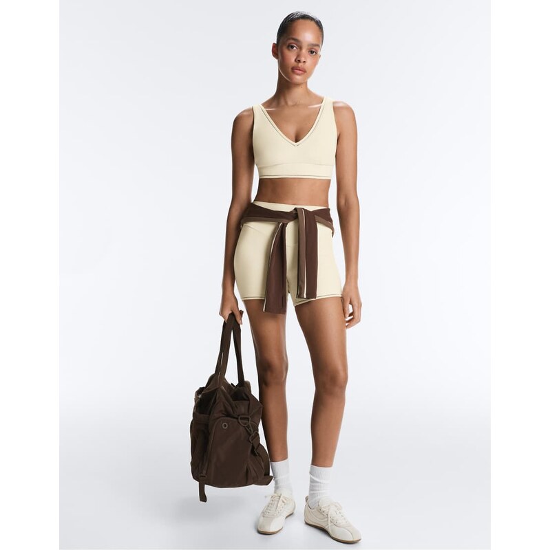 OYSHO Comfortlux high-rise 10cm hot pants with openwork detail in 115704889