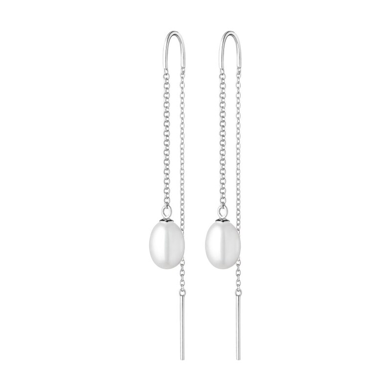 Gaura Pearls Dlouhé stříbrné provlékací náušnice 925 s pravou bílou 115705307