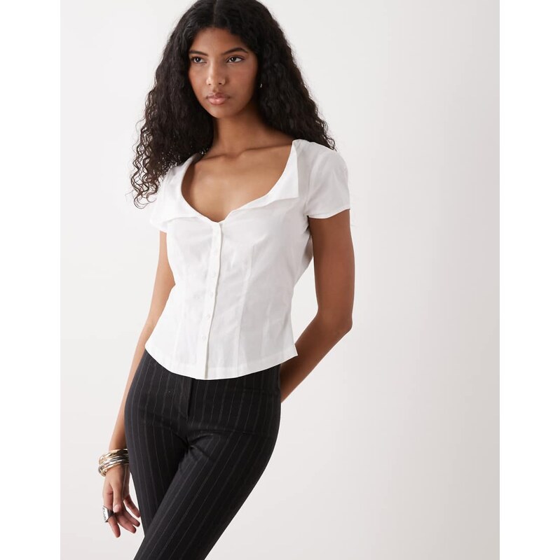 COLLUSION fitted scoop neck shirt in white