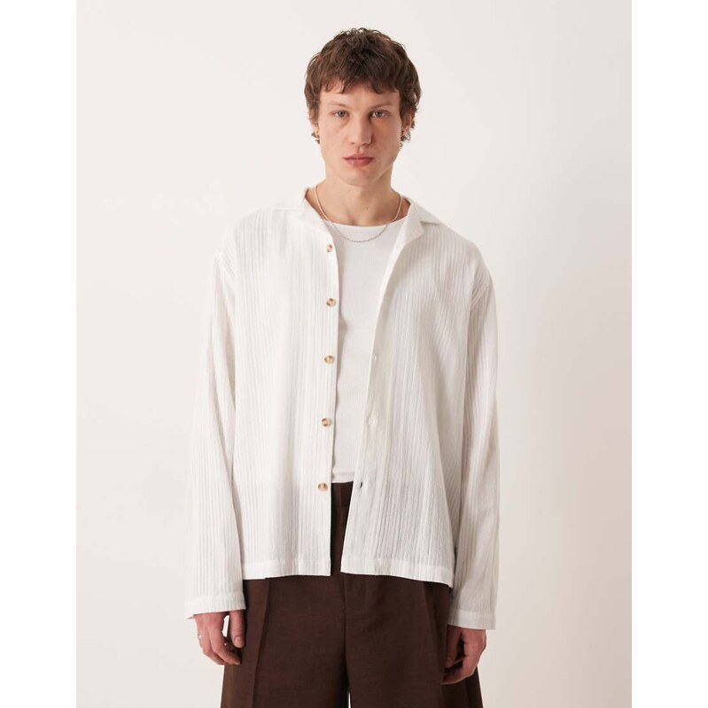 ASOS DESIGN relaxed revere stripe jacquard shirt in white