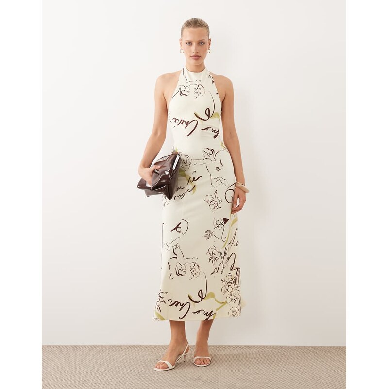 ASOS DESIGN halter trapeze midi dress in conversational print