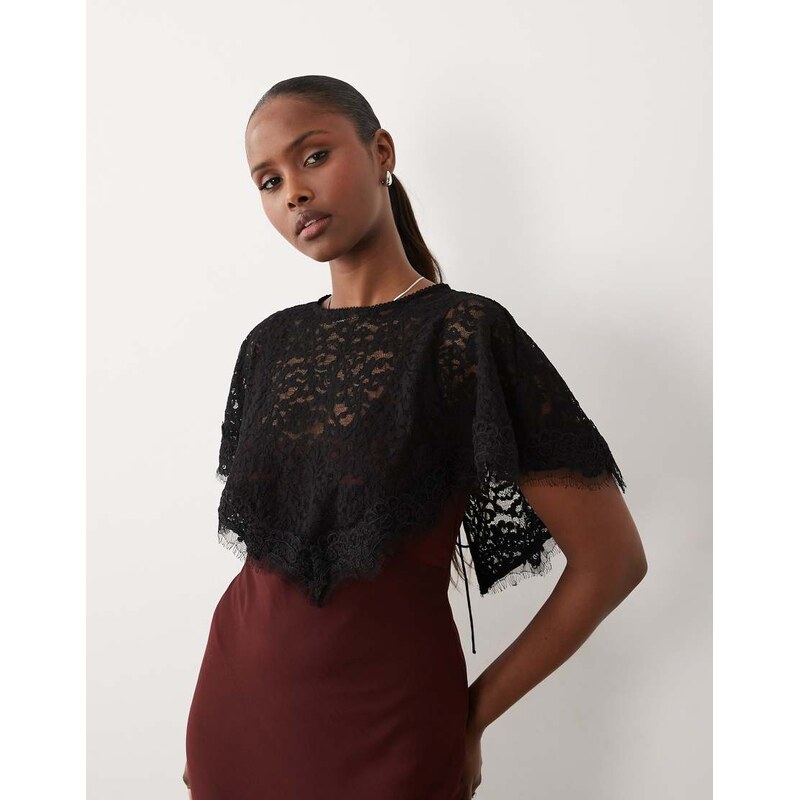 ASOS DESIGN lace trim cape top in black