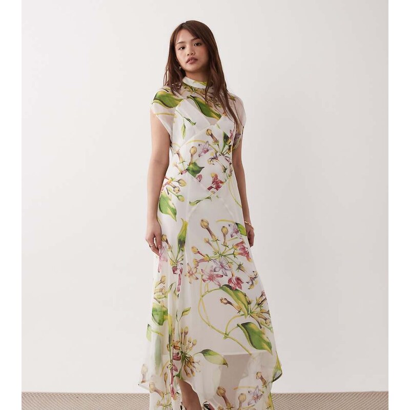 ASOS Petite ASOS DESIGN Petite high neck hanky hem chiffon maxi