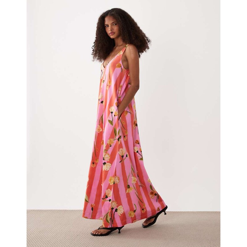 ASOS DESIGN sleeveless V neck trapeze maxi dress in floral