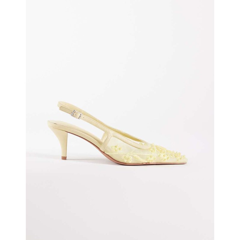 ASOS DESIGN Soulmate beaded slingback kitten heels in lemon mesh 115746277