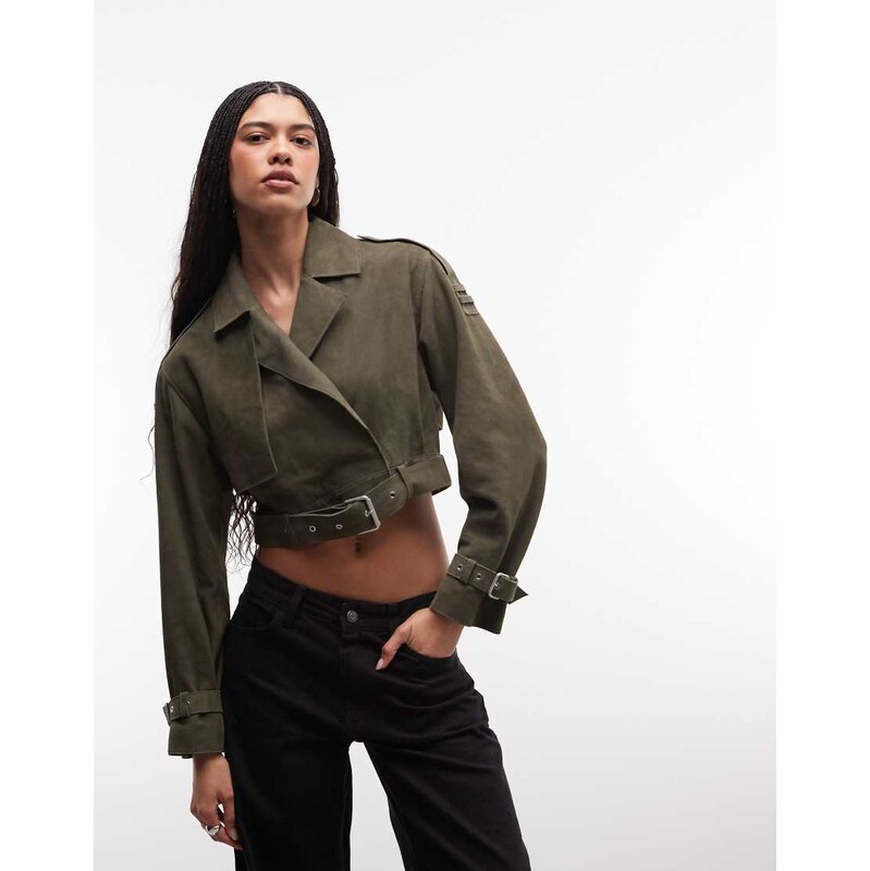 AllSaints Ophelia cropped suede leather jacket with belt detail