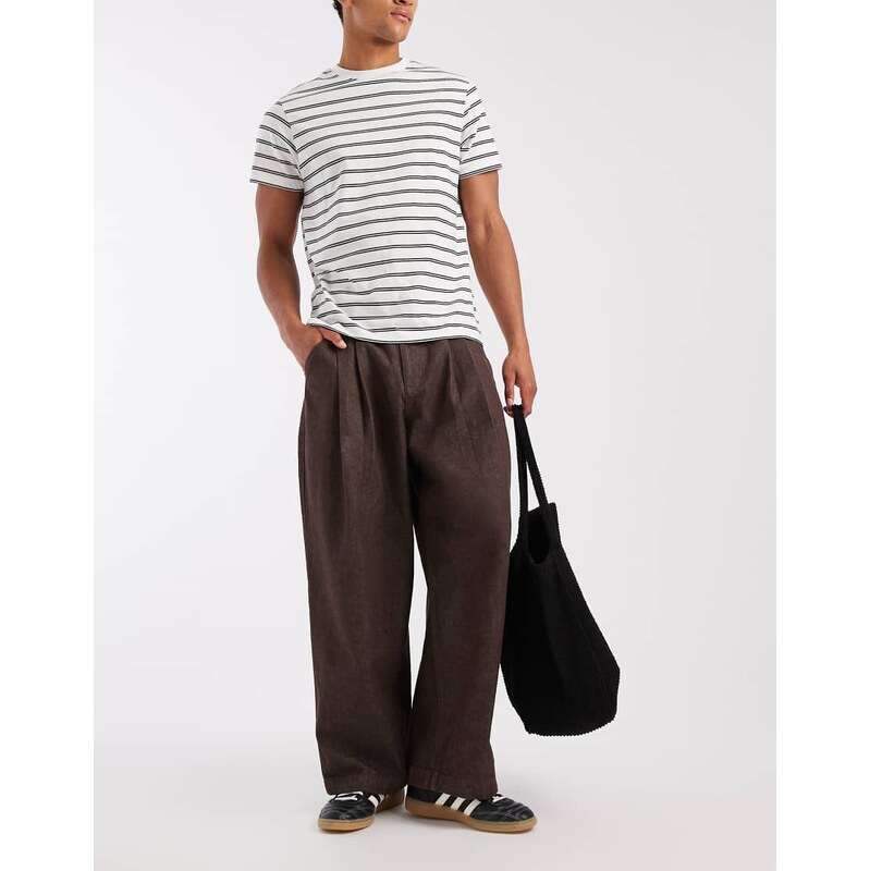 ASOS DESIGN barrel jeans in raw brown with pleats