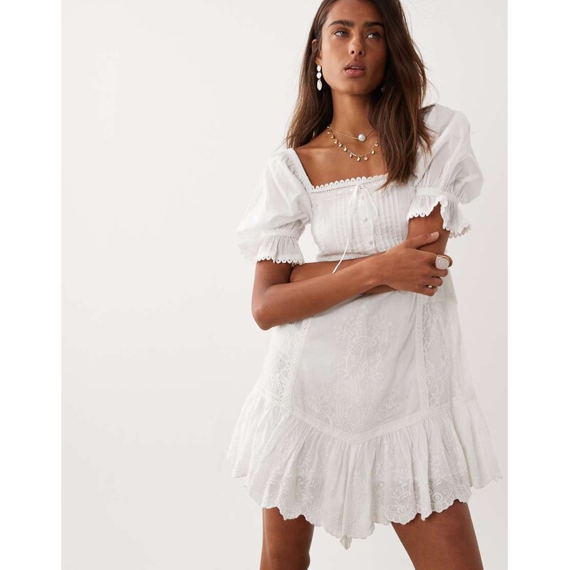 Miss Selfridge lace embroidered smock dress in white